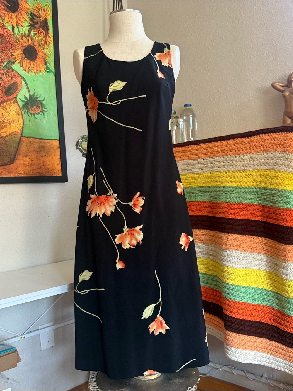 Studio I Black Vintage Dress with Orange Floral Print